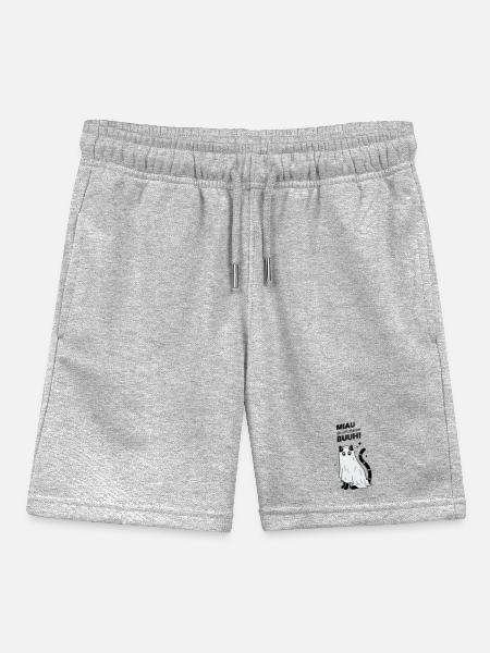 Miau äh ich meine Buuh! - Katze Gespenst Halloween - Kinder Organic Joggingshorts Mini Bolter von Stanley/Stella - Grau meliert - Vorne
