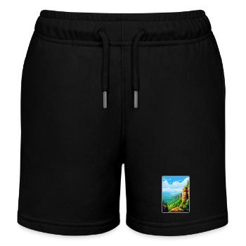 Elbe Sandstone Mountains Germany Travel Poster WPA - Kids Organic Sweat Shorts by Stanley/Stella - black - Front