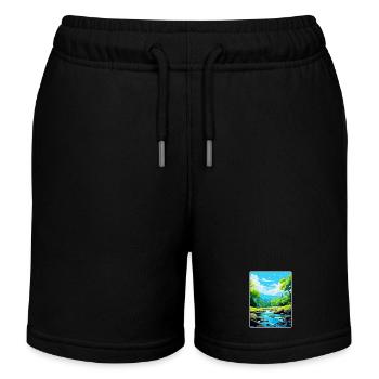 Golitha Falls England Uk Travel Poster Souvenir - Kids Organic Sweat Shorts by Stanley/Stella - black - Front