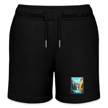 Foroglio Falls Switzerland Vintage Travel Poster - Kids Organic Sweat Shorts by Stanley/Stella - black - Front