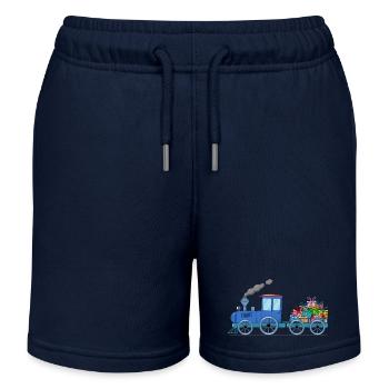 Children's train train with trailer in blue - Kids Organic Sweat Shorts by Stanley/Stella - navy - Front