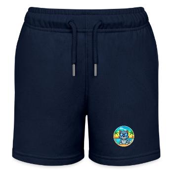 Russische blaue Katzenrasse Cartoon Sonnenbrille Strand - Kinder Organic Joggingshorts Mini Bolter von Stanley/Stella - Navy - Vorne