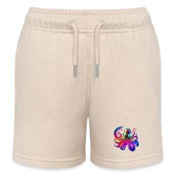 Psychedelic Neon Octopus - Kids Organic Sweat Shorts by Stanley/Stella - soft Ecru - Front