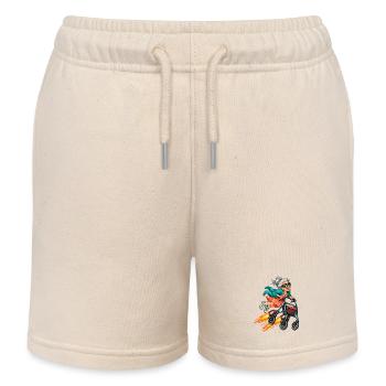 Lustige Oma mit Raketenrollator und Fliegerbrille - Kinder Organic Joggingshorts Mini Bolter von Stanley/Stella - Natur - Vorne