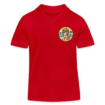 Liger Hybrid Lion Tiger Cat Breed Cartoon Beach - Kids Organic Polo Shirt by Stanley/Stella - red - Front