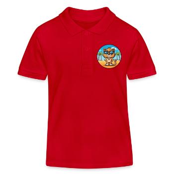 Liger Hybrid Lion Tiger Cat Breed Cartoon Beach - Kids Organic Polo Shirt by Stanley/Stella - red - Front