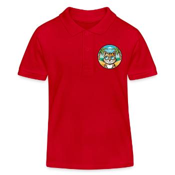 Domestic Cat Breed Cartoon Sunglasses Beach - Kids Organic Polo Shirt by Stanley/Stella - red - Front
