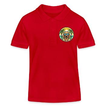 Curly Coated Retriever Dog Breed Cartoon Beach - Kids Organic Polo Shirt by Stanley/Stella - red - Front