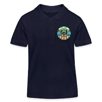Cao De Castro Laboreiro Dog Breed Cartoon Beach - Kids Organic Polo Shirt by Stanley/Stella - navy - Front