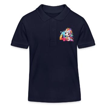 NUMMER 4 JAHRE EINHORN 4. GEBURTSTAG - Kinder Organic Poloshirt Mini Sprinter von Stanley/Stella - Navy - Vorne