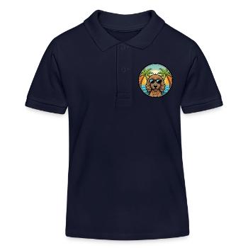 Curly Coated Retriever Dog Breed Cartoon Beach - Kids Organic Polo Shirt by Stanley/Stella - navy - Front