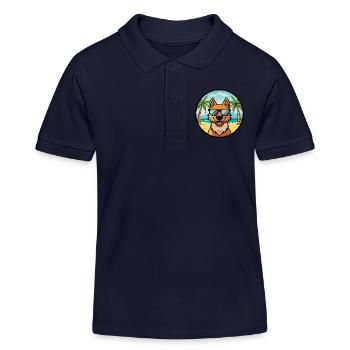 Frisian Pointing Dog Breed Cartoon Sunglass Beach - Kids Organic Polo Shirt by Stanley/Stella - navy - Front