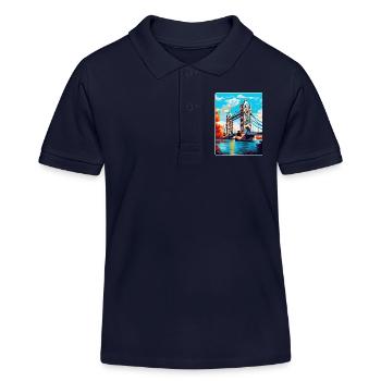 Tower Bridge England Uk Reise Poster Souvenir WPA - Kinder Organic Poloshirt Mini Sprinter von Stanley/Stella - Navy - Vorne