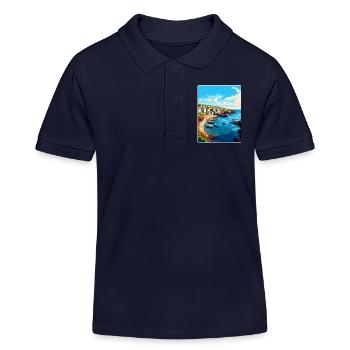Port Issac England Uk Travel Poster Souvenir WPA - Kids Organic Polo Shirt by Stanley/Stella - navy - Front