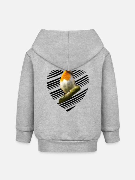 Rotkehlchen robin Erithacus rubecula - Baby Organic Kapuzenjacke Baby Connector von Stanley/Stella - Grau meliert