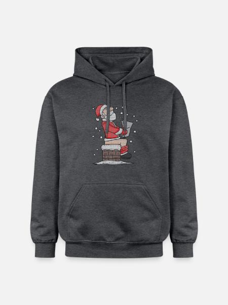 Père Noël assis sur la cheminée drôle - Sweat à capuche Softstyle® Gildan Unisexe - gris foncé chiné