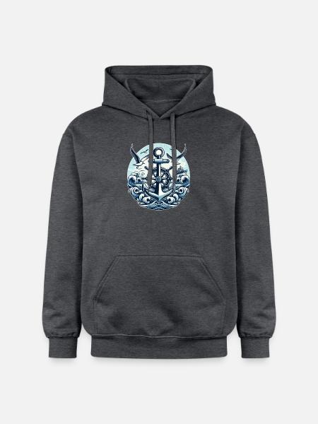 Anker Steuerrad Logo - Gildan Unisex Softstyle® Midweight Hoodie - Dunkelgrau meliert