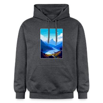 Snowdon Wales Uk Vintage Reiseposter Souvenir - Gildan Unisex Softstyle® Midweight Hoodie - Dunkelgrau meliert - Vorne - Marisol (170cm) & Nik (191cm)