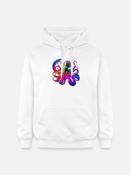 Psychedelic Neon Octopus - Gildan Unisex Softstyle® Midweight Hoodie - white