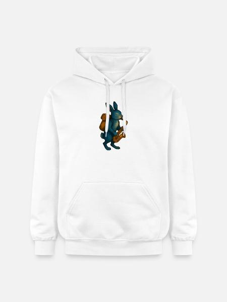 Lapin Bleu avec Saxophone - Sweat à capuche Softstyle® Gildan Unisexe - blanc