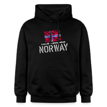 Norway norge - Gildan Unisex Softstyle® Midweight Hoodie - Schwarz - Vorne - Marisol (170cm) & Nik (191cm)