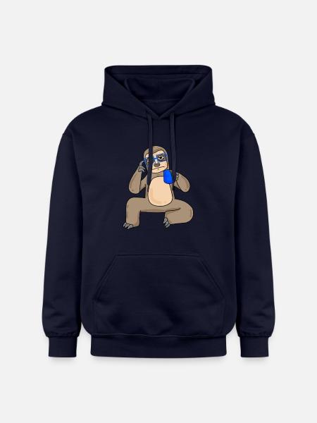 Sloth with glasses and coffee - Gildan Unisex Softstyle® Midweight Hoodie - navy