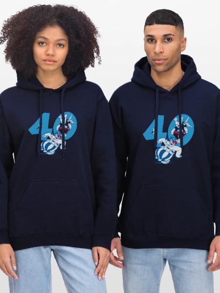 Asterix & Obelix 40. Geburtstag Design - Gildan Unisex Softstyle® Midweight Hoodie - Navy - Vorne - Liana (172cm) & Jaron (178cm)