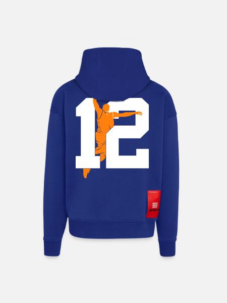 NUMMER 12 BASKETBAL 12E VERJAARDAG - Heavyweight oversized organic ziphoodie made in EU - Iconic Blue
