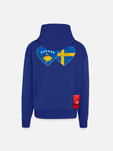 Kosovo Suède Drapeau utilisé - Veste à capuche bio épaisse oversize fabriqué en UE - Iconic Blue