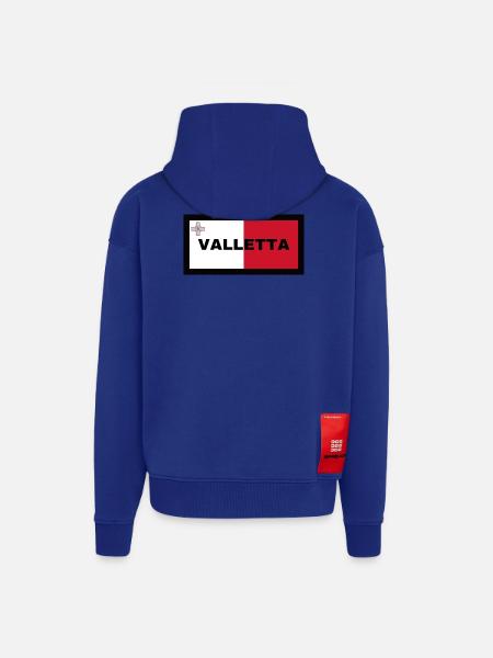 La Valette à Malte Drapeau - Veste à capuche bio épaisse oversize fabriqué en UE - Iconic Blue