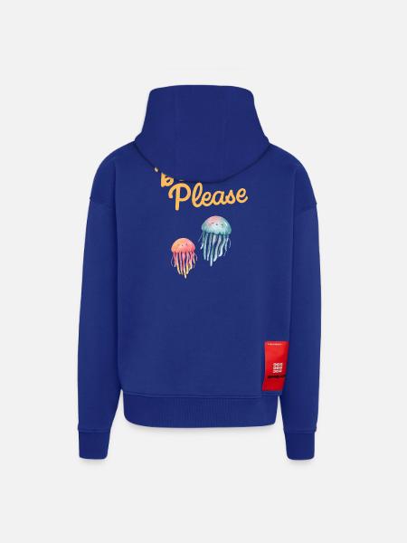 plage s’il vous plaît méduses - Veste à capuche bio épaisse oversize fabriqué en UE - Iconic Blue