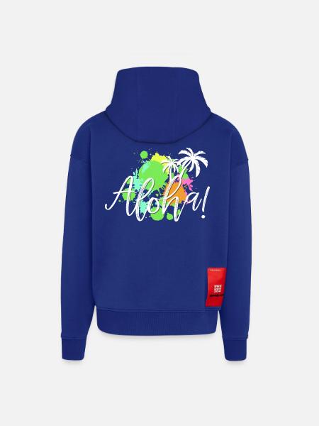 Aloha Tropical Splash - Veste à capuche bio épaisse oversize fabriqué en UE - Iconic Blue
