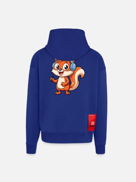 Ekorre Rolig Tecknad Figur Hörlurar Musik - Heavyweight Oversized Organic Zip Hoodie Made in EU - Iconic Blue