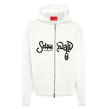 « Forêt-Noire » avec des cœurs noirs et blancs - Veste à capuche bio épaisse oversize fabriqué en UE - OFF WHITE - Devant