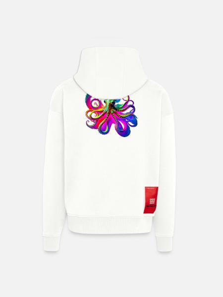 Psychedelic Neon Octopus - Zip Hoodie - made by SPREAD - OFF WHITE