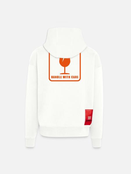 Panneau d’étiquette d’expédition Fragile Handle With Care - Veste à capuche bio épaisse oversize fabriqué en UE - OFF WHITE