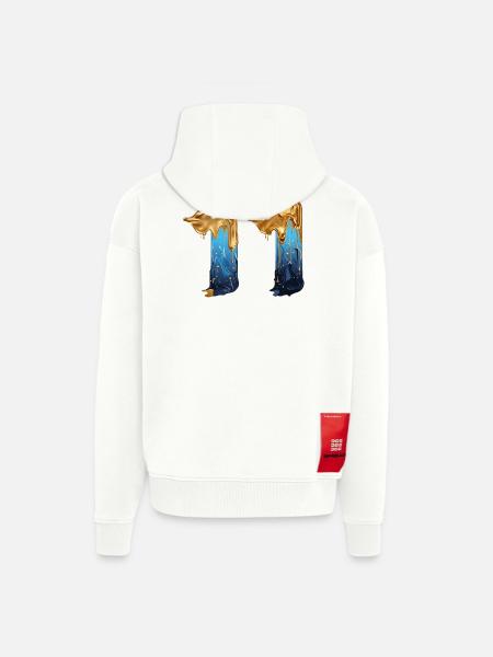 NEJ. 11 NUMMER 11 SEJ 11 ÅRS FØDSELSDAG - Heavyweight oversized organic hættejakke made in EU - OFF WHITE
