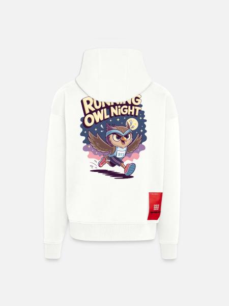 Running Owl Night - Zip Hoodie - made by SPREAD - OFF WHITE