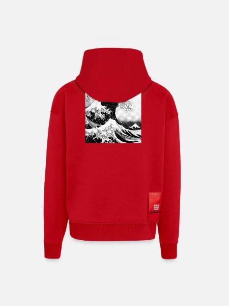 Japanese wave Kanagawa Style bd - Zip Hoodie - made by SPREAD - red