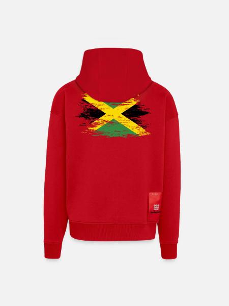 Jamaica flag used - Zip Hoodie - made by SPREAD - red