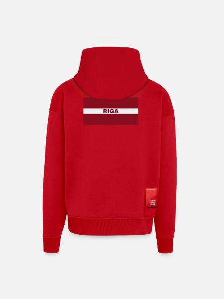 Riga en drapeau letton - Veste à capuche bio épaisse oversize fabriqué en UE - rouge