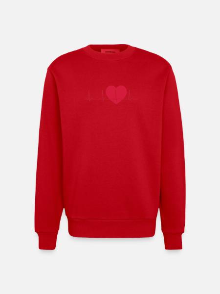 Heartbeat ECG Line Medical Pulse Wave Icon Vector - Heavyweight Oversized Organic Crew Neck Made in EU - red