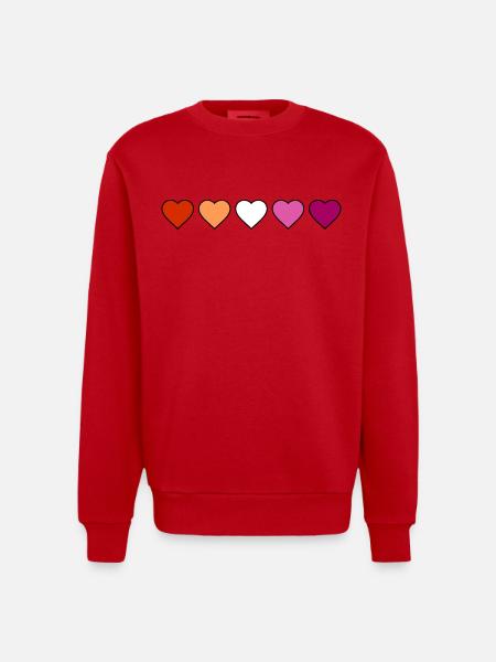 Lesbian Lesbian Lesbian Hearts - Heavyweight Oversized Organic Crew Neck Made in EU - red