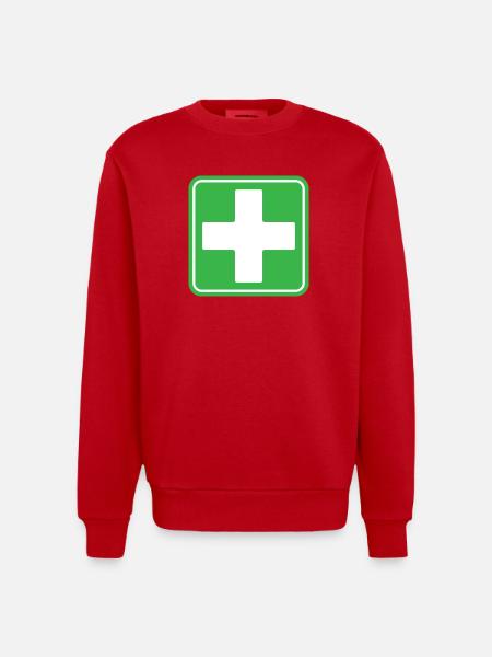 First Aid Medical Cross Safety Sign Vector Icon - Heavyweight Oversized Organic Crew Neck Made in EU - red