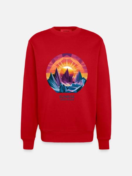 Sunrise Over Peaks - Heavyweight Oversized Organic Crew Neck Made in EU - red