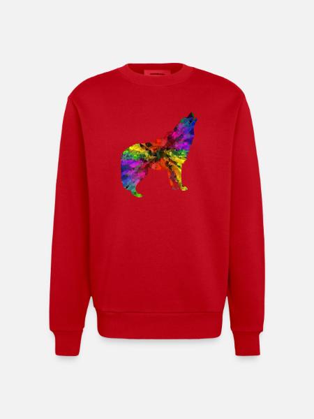 Wolf rainbow - Heavyweight Oversized Organic Crew Neck Made in EU - red