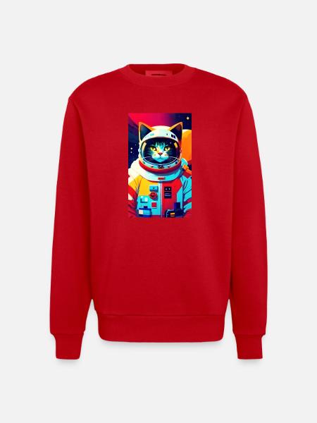 Chat astronaute - Sweat bio épais oversize fabriqué en UE - rouge