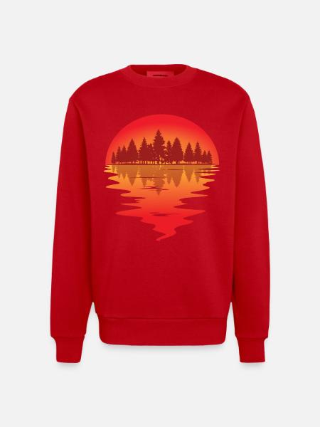 Sunset at the forest lake - Heavyweight Oversized Organic Crew Neck Made in EU - red