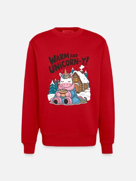 Warm And Unicorn-y! - Heavyweight Oversized Organic Crew Neck Made in EU - red