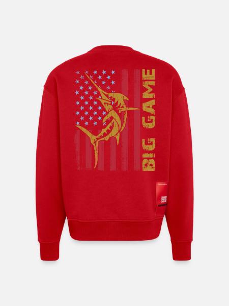 Springender Marlin mit US Flagge Hochseefischen - Heavyweight Oversized Organic Crew Neck Made in EU - Rot